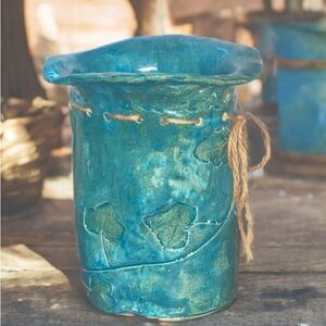 2001 Handcrafted Blue Ceramic Vase